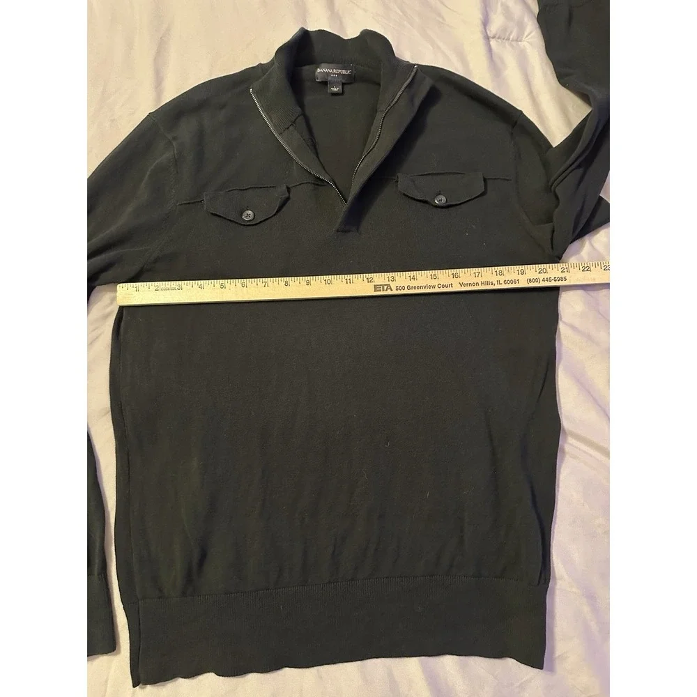 Banana Republic Men's Black Cotton‎ Mock Neck Sweater L Zip Pockets Grandpacore
